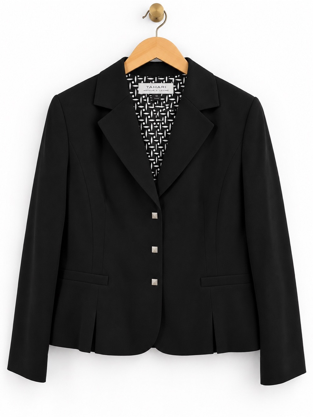 Tahari Arthur S. Levine Black Blazer Size 12 Career Workwear Suit Jacket